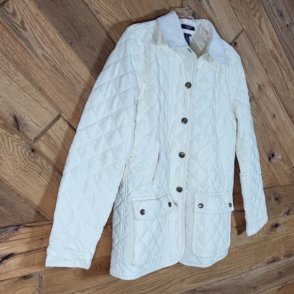 Chaps Quilted Barn Jacket Womens Size M Cream Corduroy Collar - Picture 2 of 9